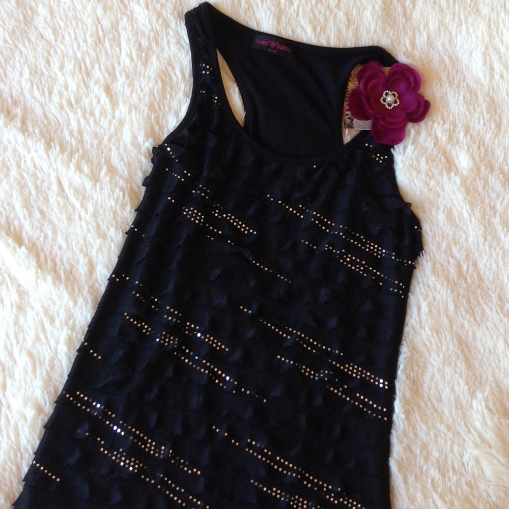 💥Black Silver Ruffle Sparkle Tank S Racerback - Picture 3 of 5
